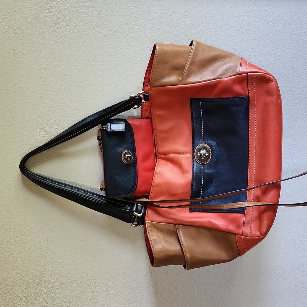 Coach shoulder bag and matching wallet with shoulder strap